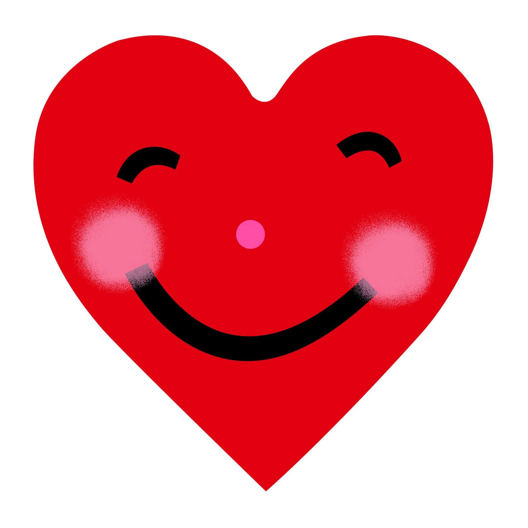 A red heart-shaped emoji like Valentine Character with a smiling face, closed happy winking eyes, grinning smile and pink cheeks.