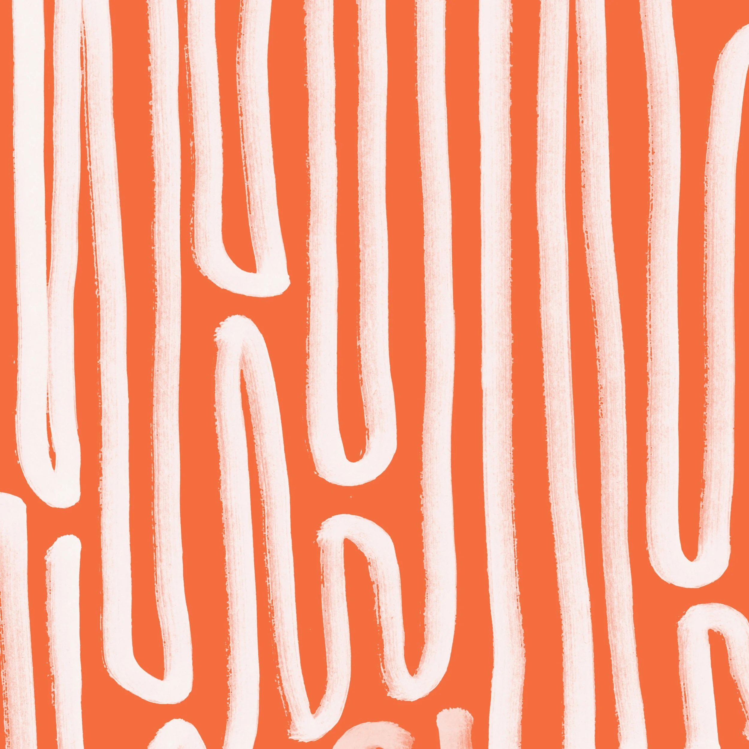 Orange background with white vertical stripes and large white handwritten-style text partially visible.