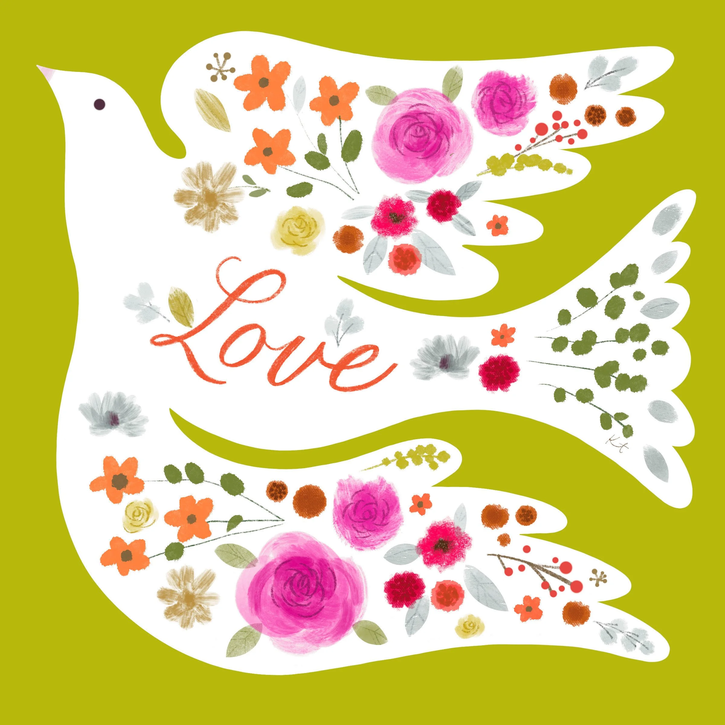 A decorative illustration of a white hand with a floral design inside, including pink, orange, yellow, and gray flowers, green and gray leaves on an olive-green background.