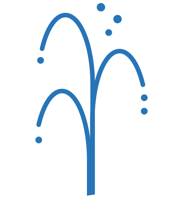 A simple blue line drawing of a fountain