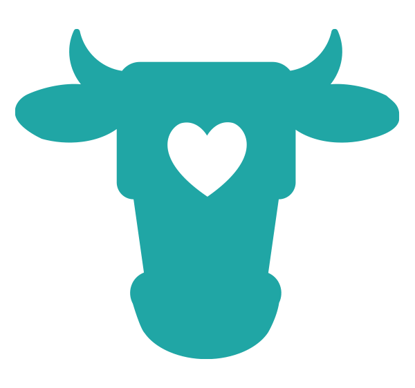 A cow's head with horns and a heart on its forehead