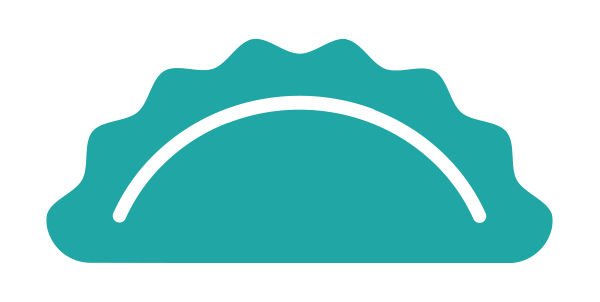 A digital illustration of a teal pierogi