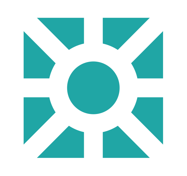 A teal geometric shape