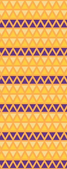 Pattern of orange and purple triangles arranged in horizontal stripes.