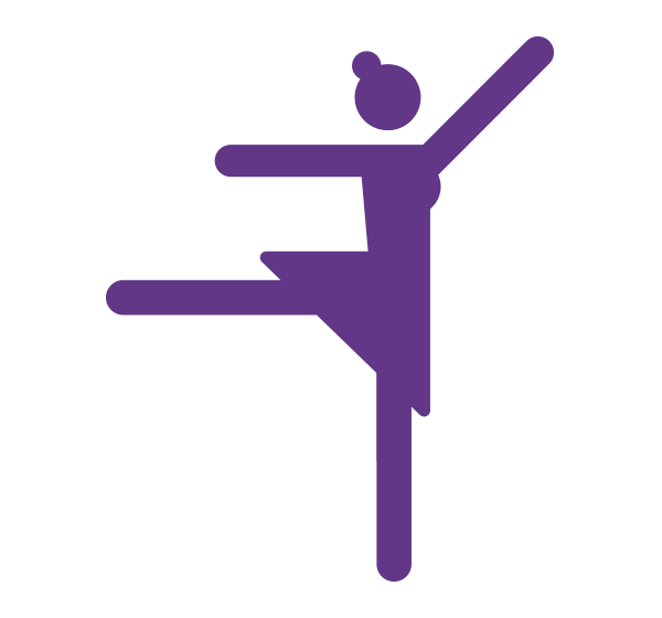 Purple silhouette of a ballerina performing a balance pose with arms extended
