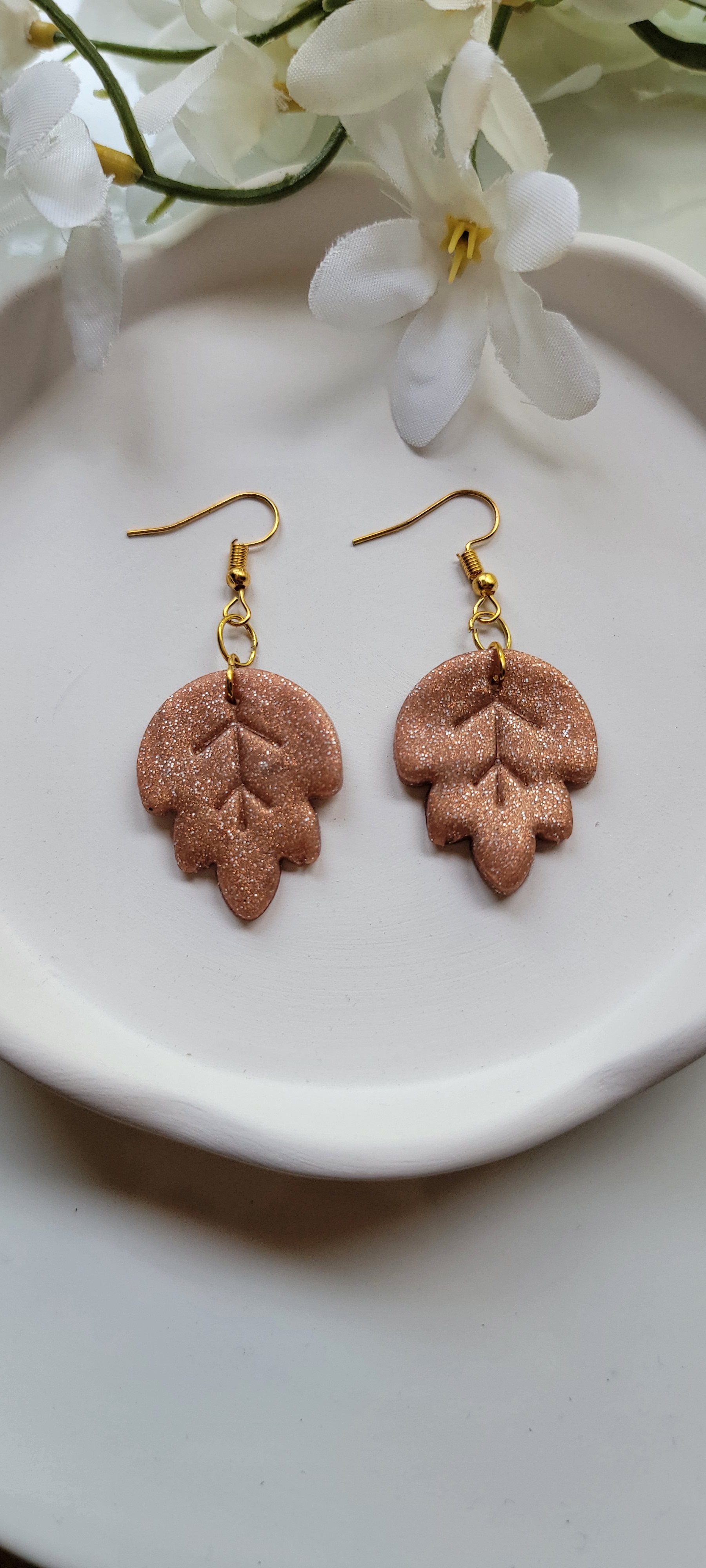 Handmade Glitter Burgundy Fall Leaf Polymer Clay Earrings