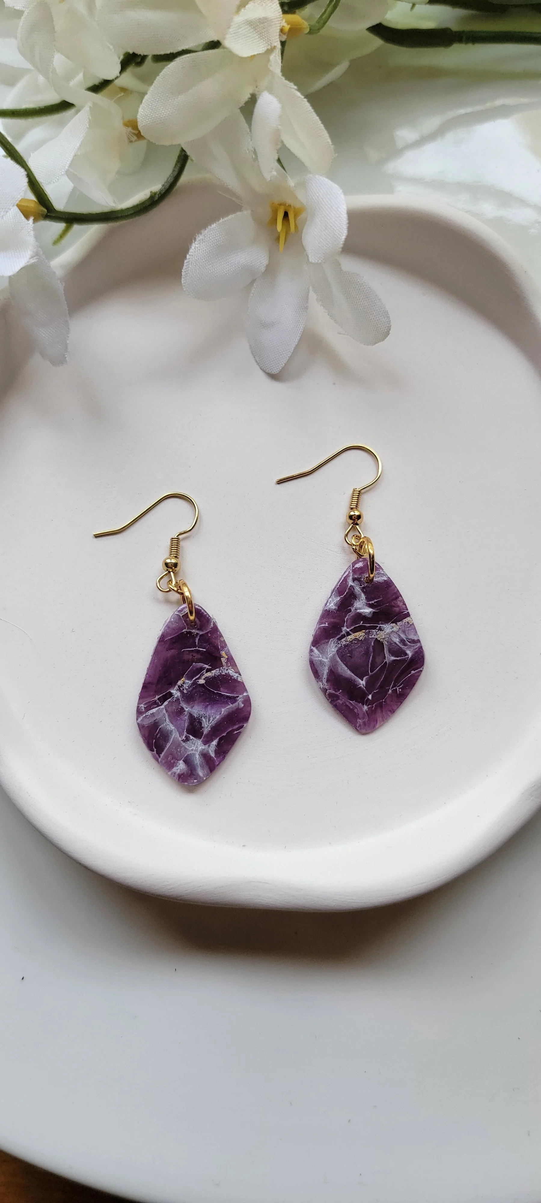 Purple Faux Marble Gemstone Earrings