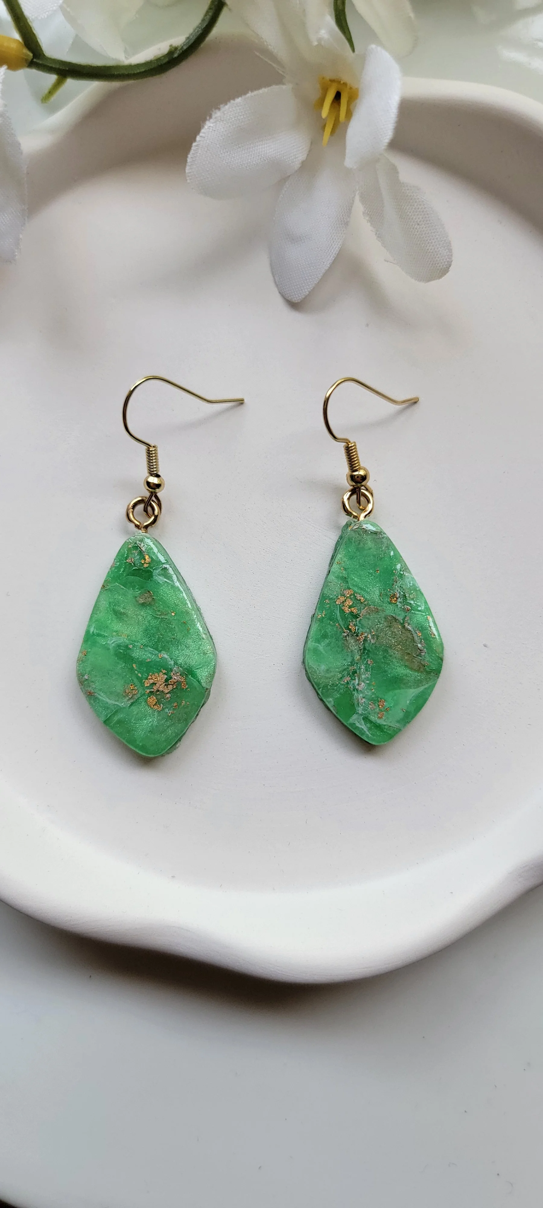 Green Faux Marble Gemstone Earrings