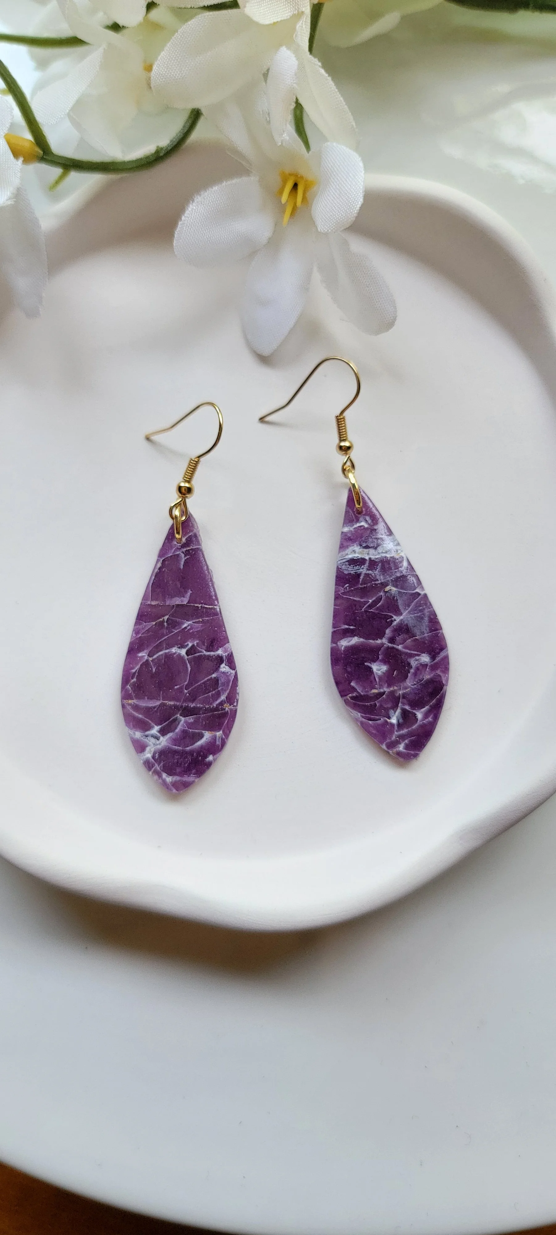 Purple Faux Marble Gemstone Earrings