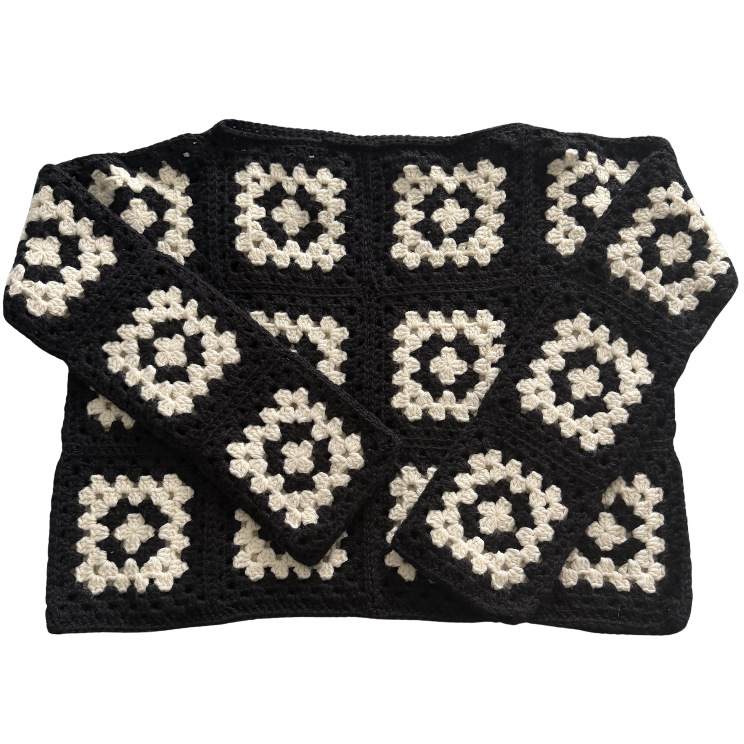black n white granny square sweater