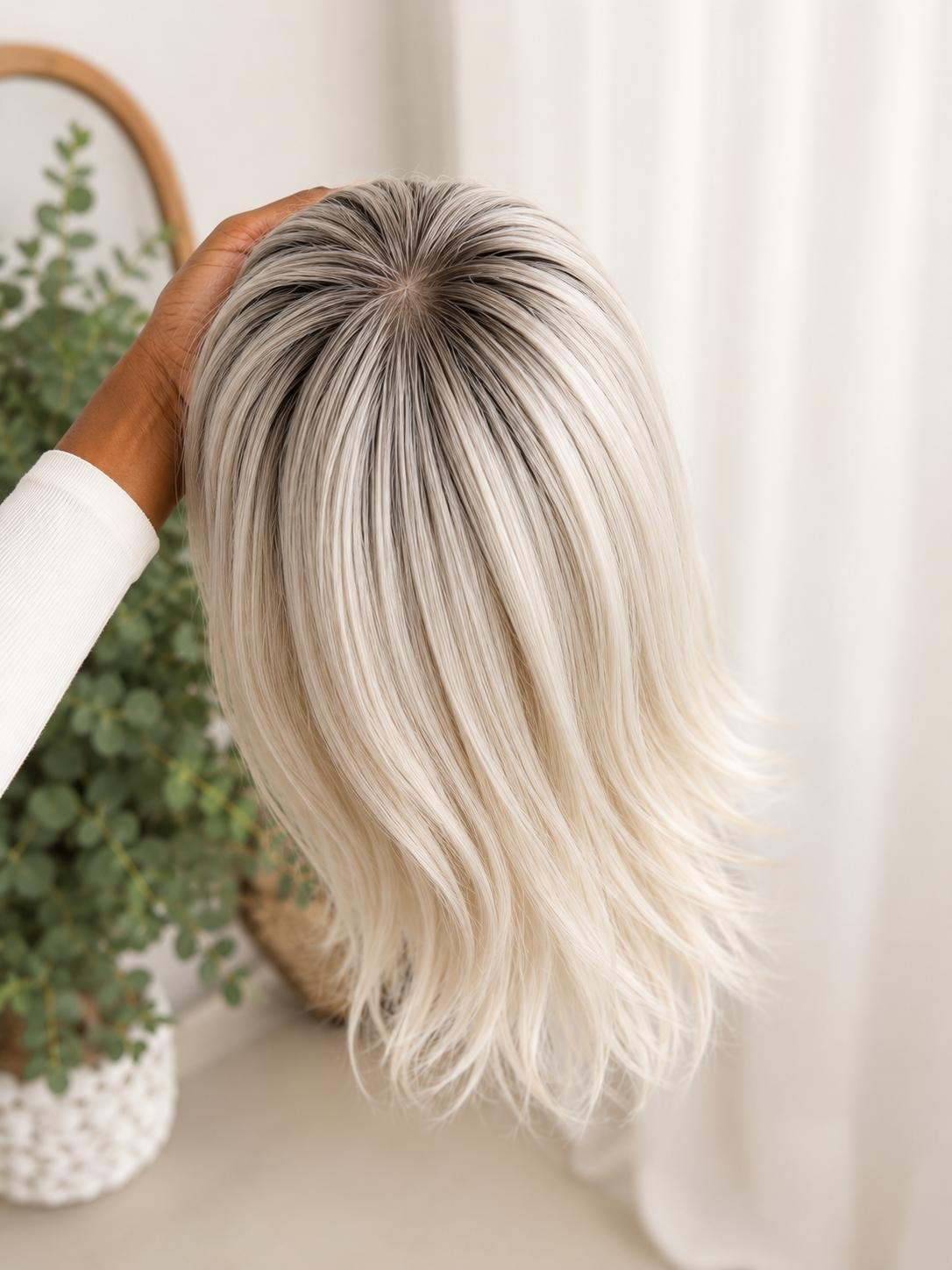 TOPPER PREMIUM DE CABELLO NATURAL BRASILEÑO PLATA PERLADO-MONOFILAMENTO PREMIUM
