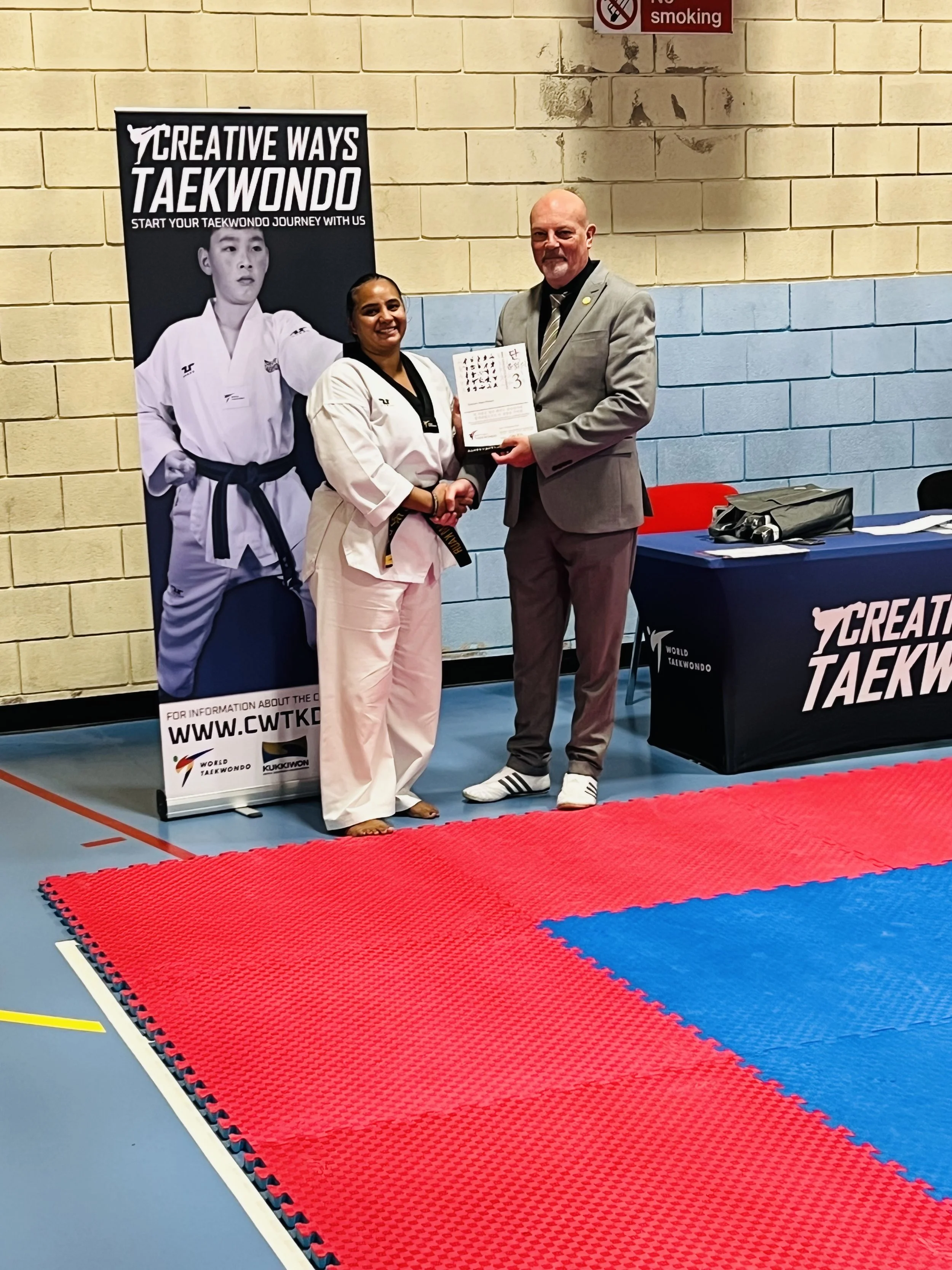 My 3rd Dan Grading at Creative Ways TKD in Milton Keynes, UK with Grandmaster Neil. Thank you for your kindness and understanding; I am forever grateful to you and British Taekwondo. Was the best feeling ever after 19 years of not grading!! Very toug