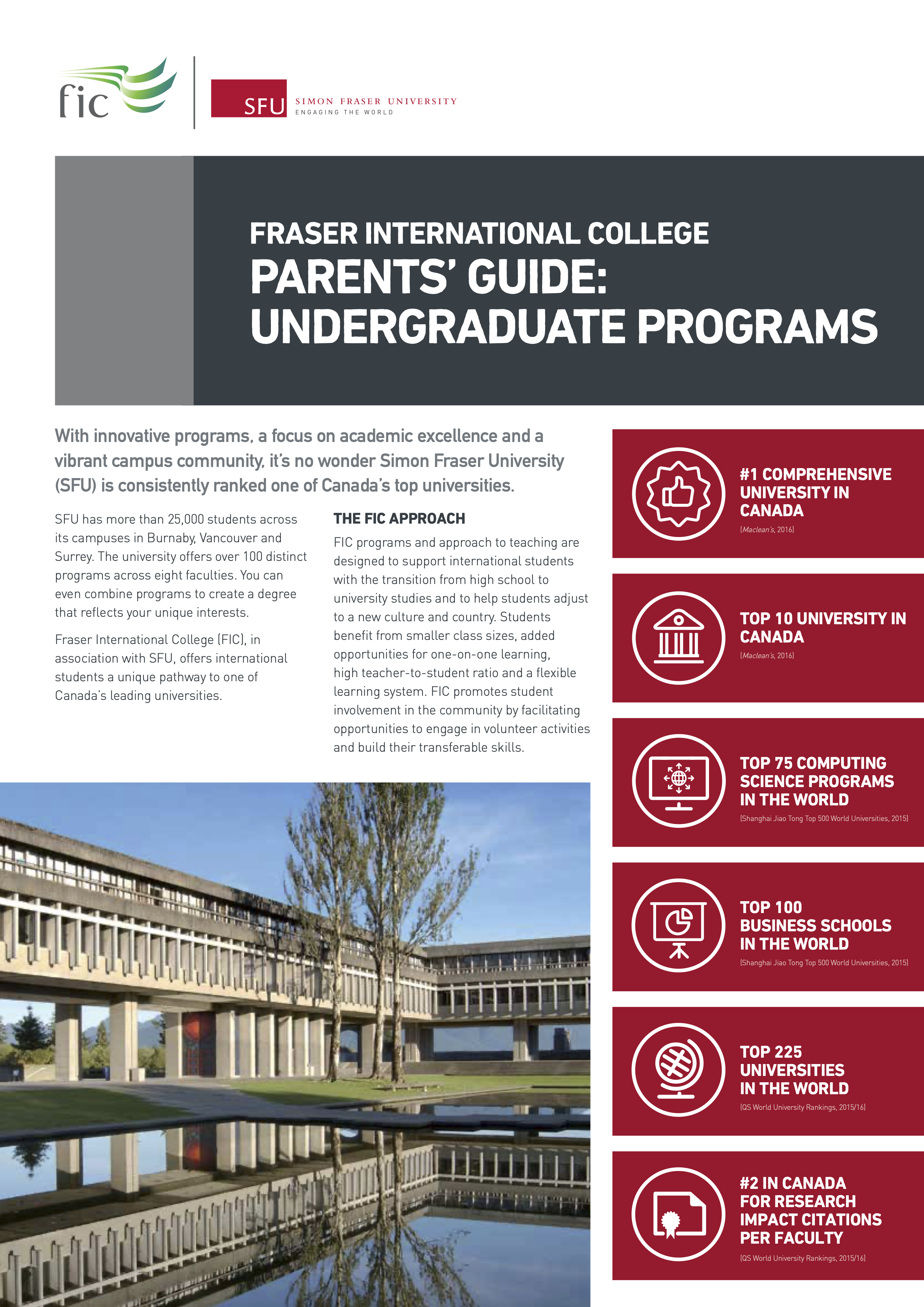 Fraser International College / Simon Fraser University Indian Parents Guide. Copy. Program managed production. Work directed. (4pp, A4, print and web, India market)