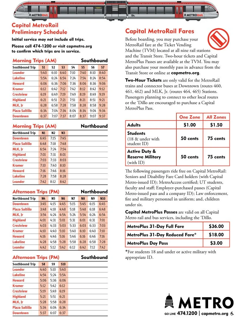 Real service planning, not just messaging, the schedule and fare structure riders saw before MetroRail launched.