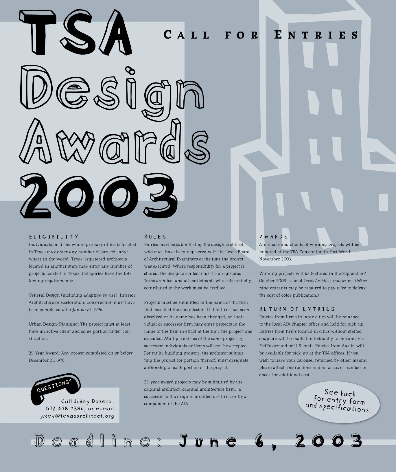 2003 TSA Design Awards call for entries.