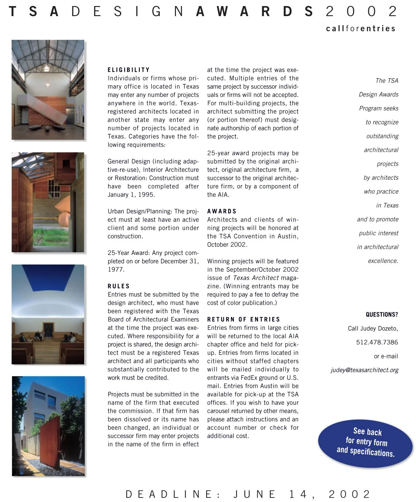 The 2002 TSA Design Awards call for entries program materials.