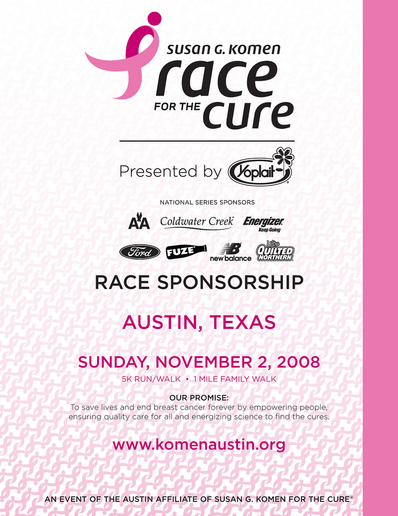 Multi-page race sponsorship packet for the 2008 event: brand-compliant layout managing national and local sponsor hierarchy. Copy and layout.