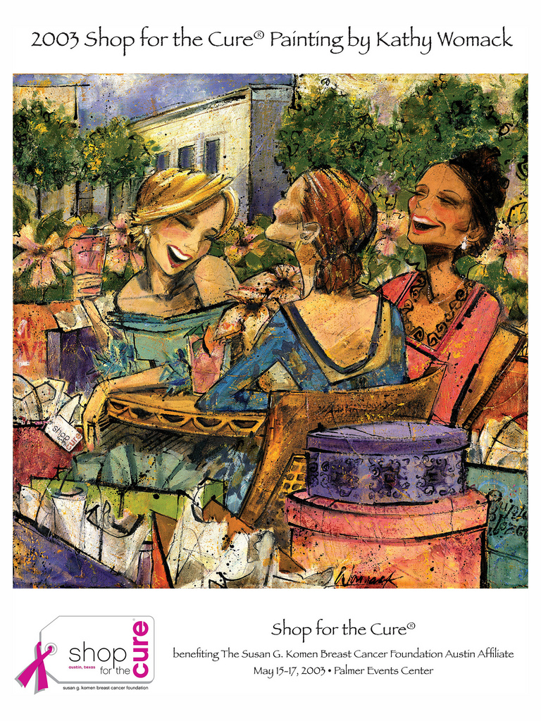 Event poster for the 2003 Shop for the Cure® featuring artwork by Kathy Womack. Art direction and layout. 
