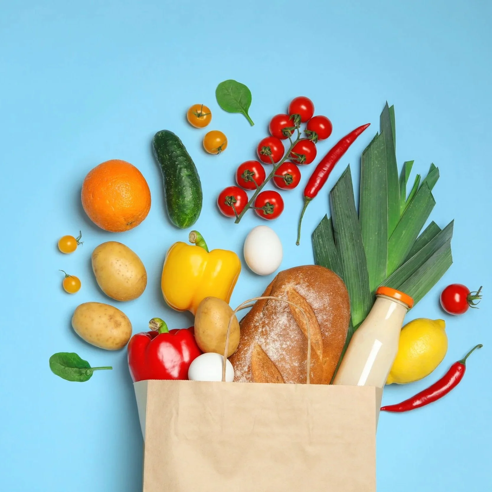 A photo of a paper bag with groceries in it