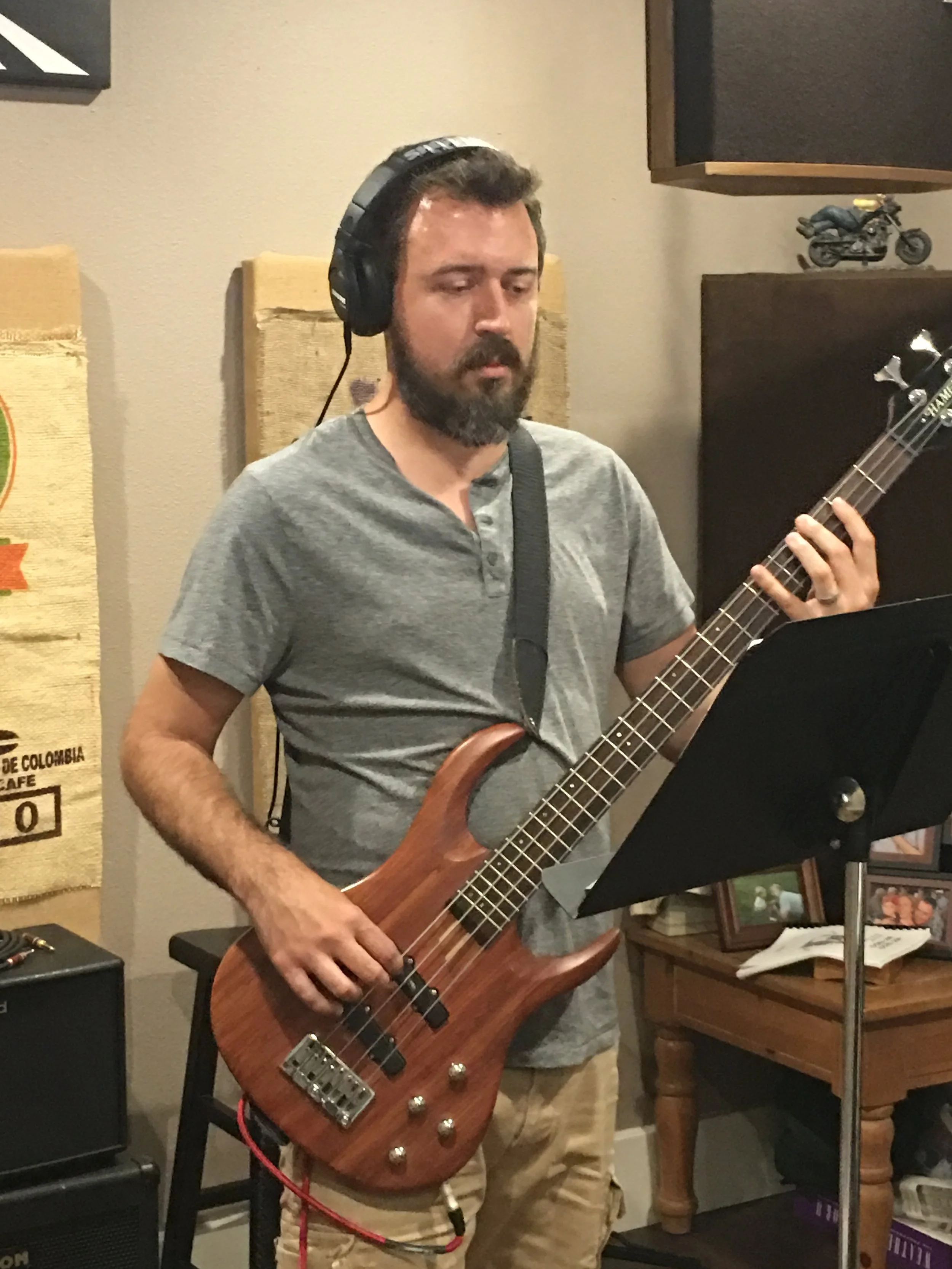 Bass player recording at Studio 2.0 in Seguin, Texas