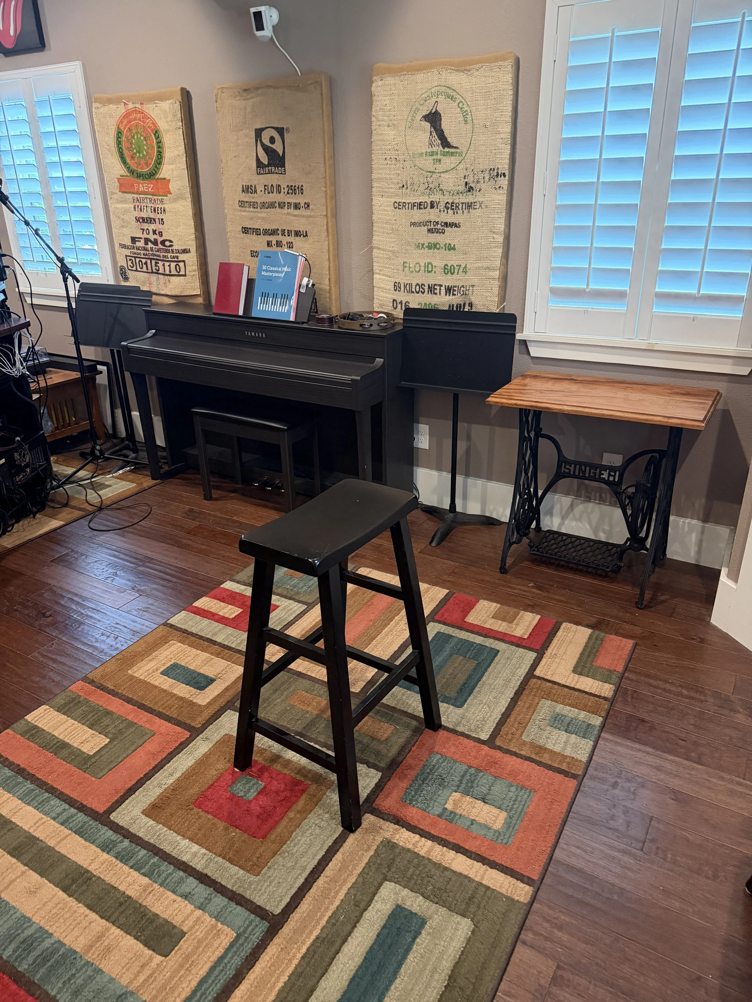 Recording space prepared for a session at Studio 2.0 in Seguin, Texas
