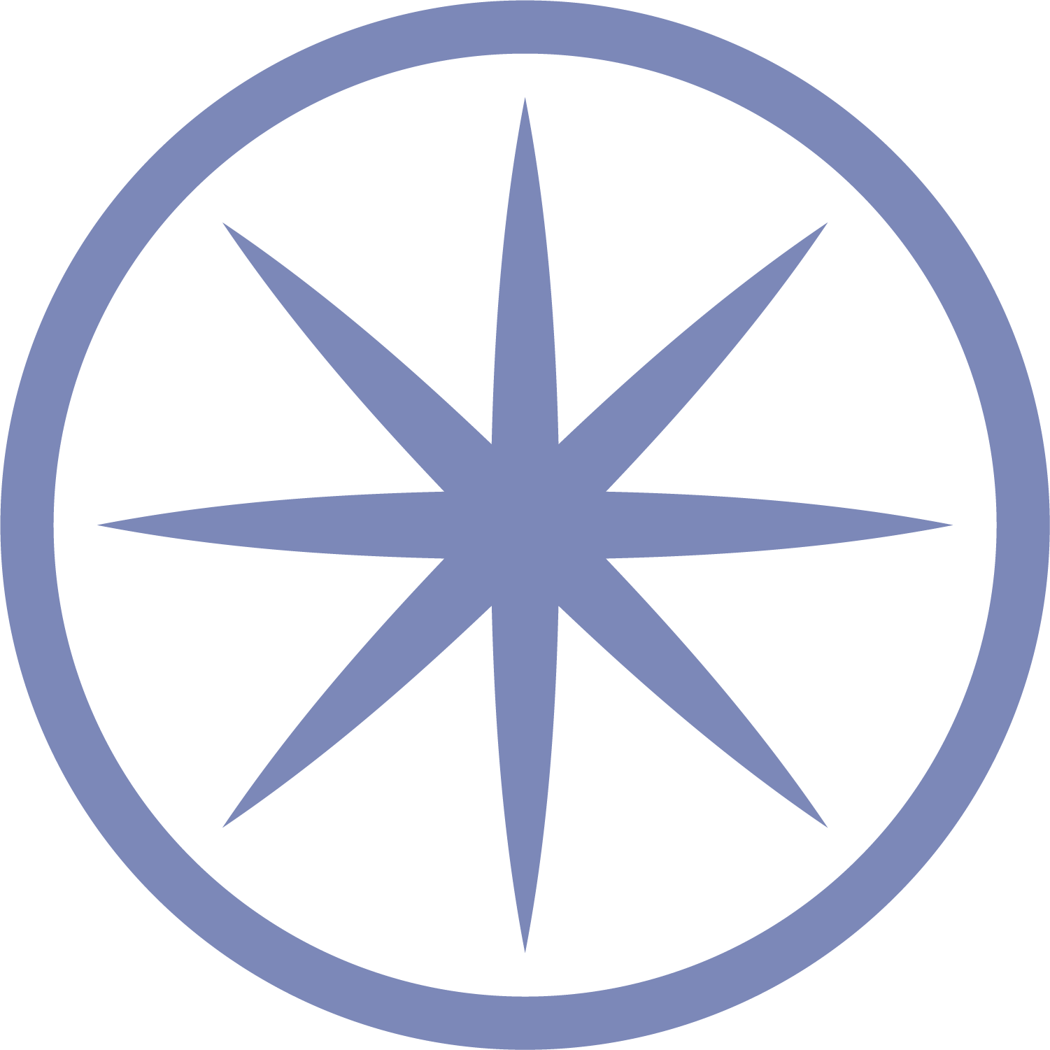 A blue pentagram inside a circle, with a blue star at the center of the pentagram.