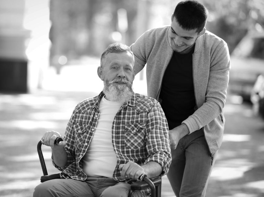 one man caring for an elder man as his caregiver and experiencing love and burnout from the care he's providing to him