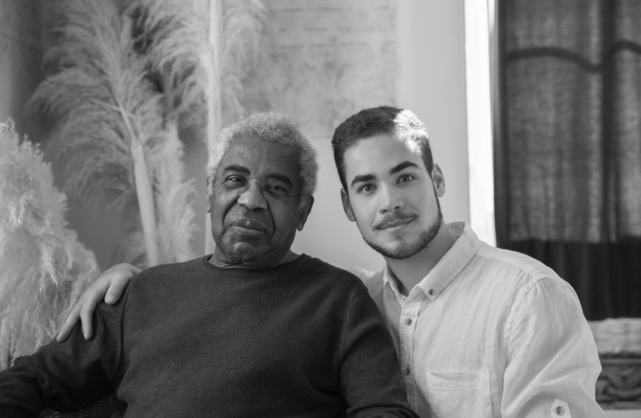 A younger person who is caring for an elderly relative like a parent or grandparent who is sick or dying