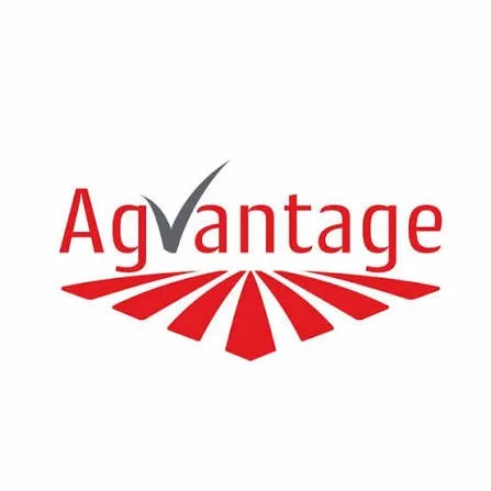 Logo with the word 'Advantage' in red, with a gray check mark replacing the letter 'v,' and red curved lines underneath.