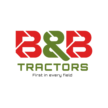 Logo for B&R Tractors with red and green stylized text and slogan 'First in every field'.