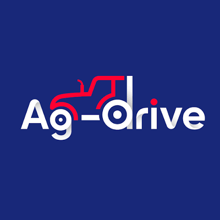 Logo of Ag-Drive featuring a stylized red tractor above the text 'Ag-Drive' on a dark blue background.