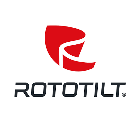 Rototilt logo with a red stylized shield and a white curved line, and the word 'ROTOTILT' beneath it.