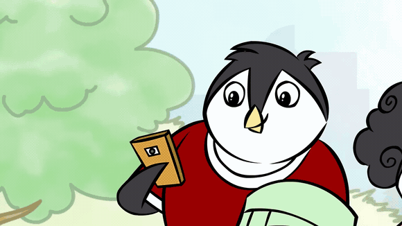 Animated cartoon penguins seeing messages on their phones