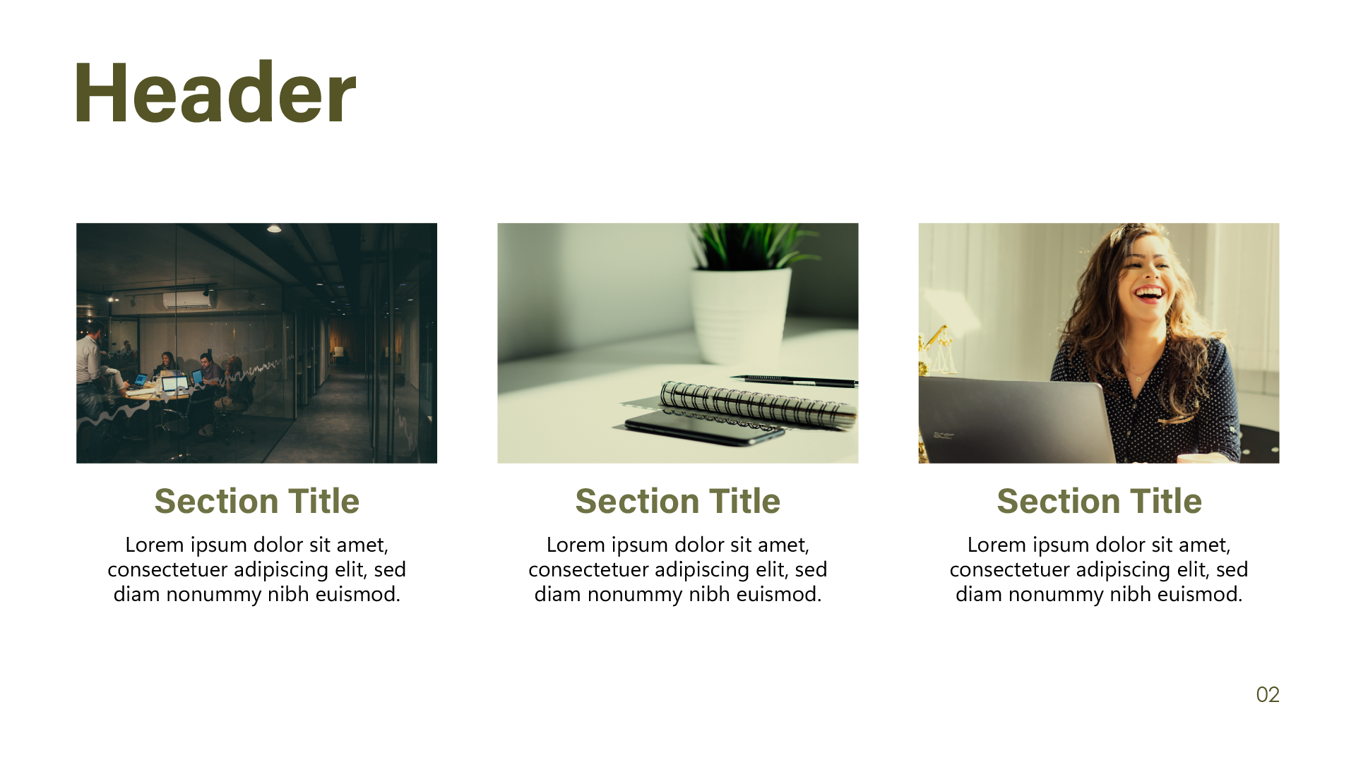 Slide presentation with a header and three photos.