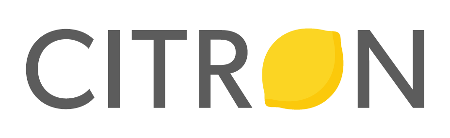 Text that says 'CITRON' with a yellow lemon replacing the letter 'O'. Citron real estate logo