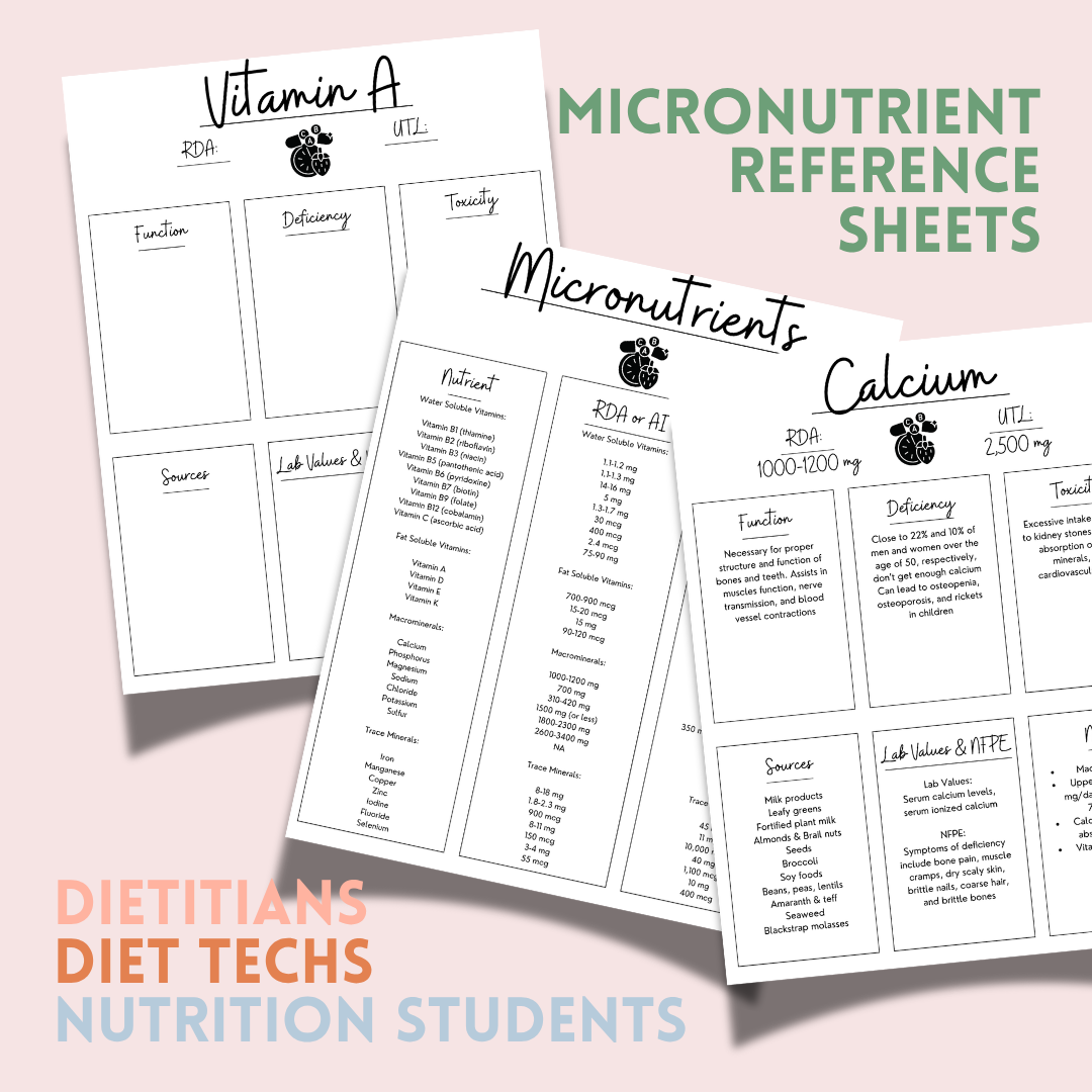 Micronutrient Reference Sheets (Vitamins and Minerals)