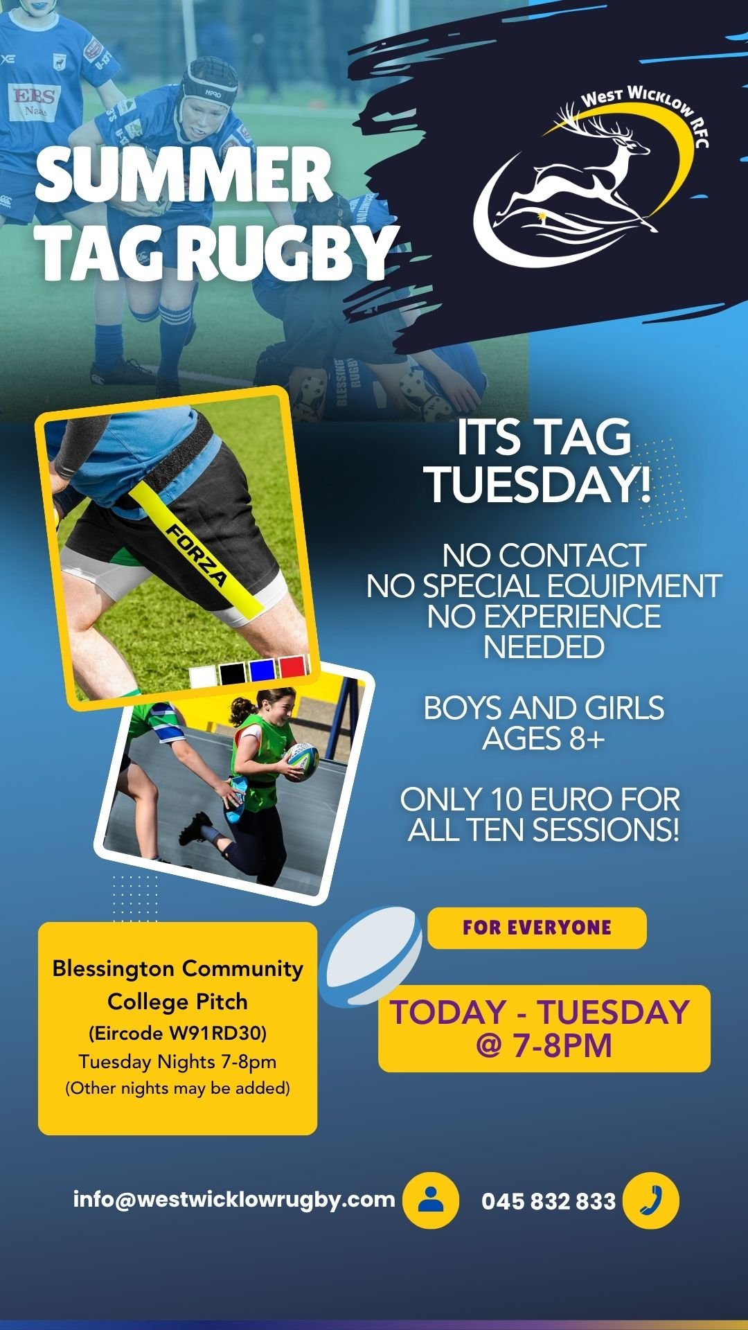Tag continues, entering week 5 this coming Tuesday, 6 more to go! 

#westwicklowrfc #rugbycommunity