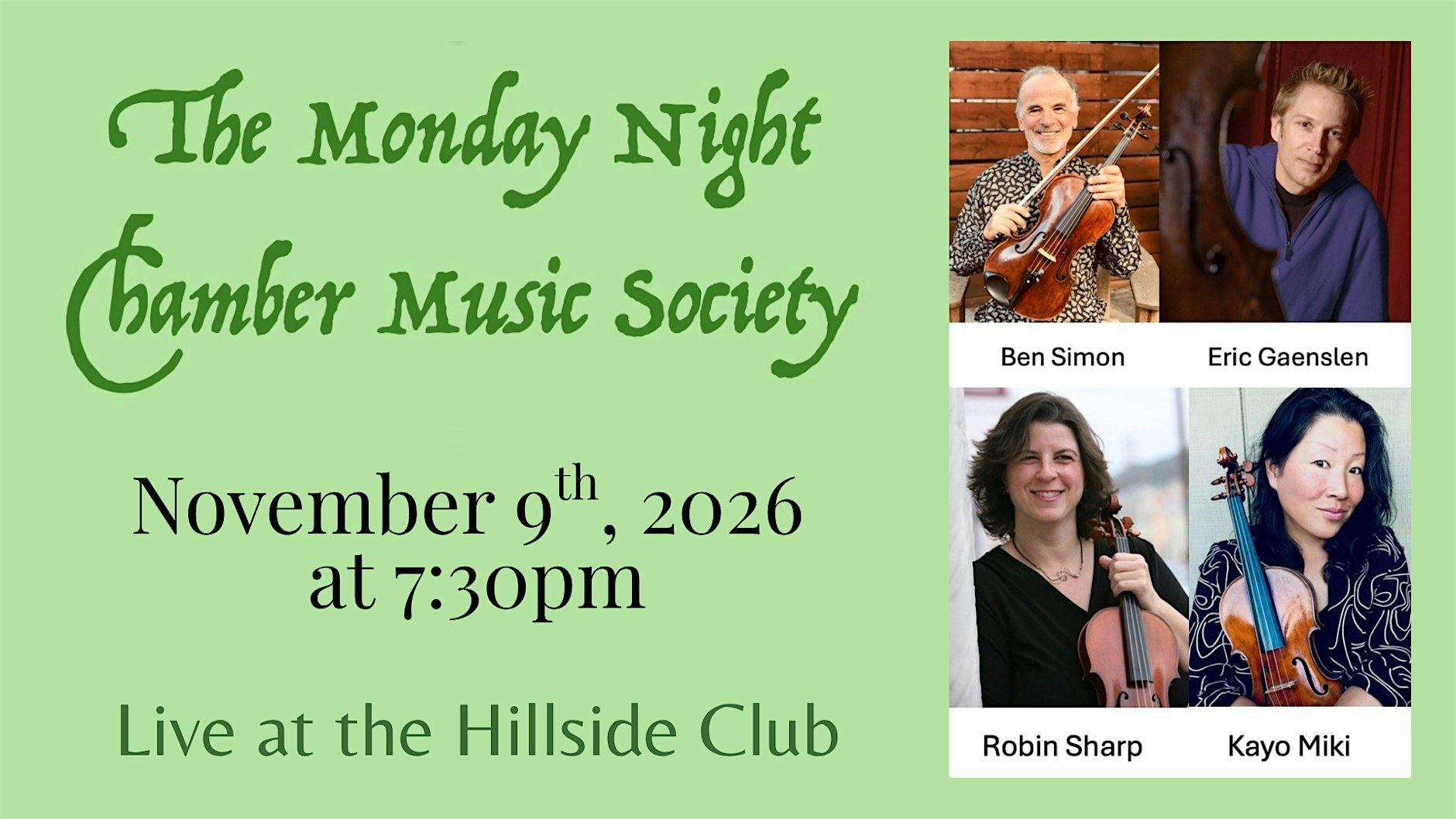 Hillside Club Chamber Music with Sharp Quartet