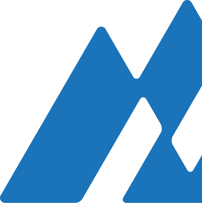 A stylized blue mountain logo with sharp peaks and a black background.