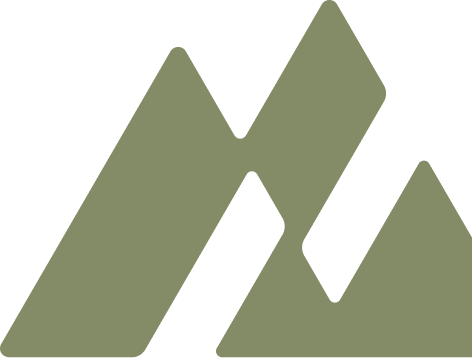 Stylized mountain peaks icon in green on black background.