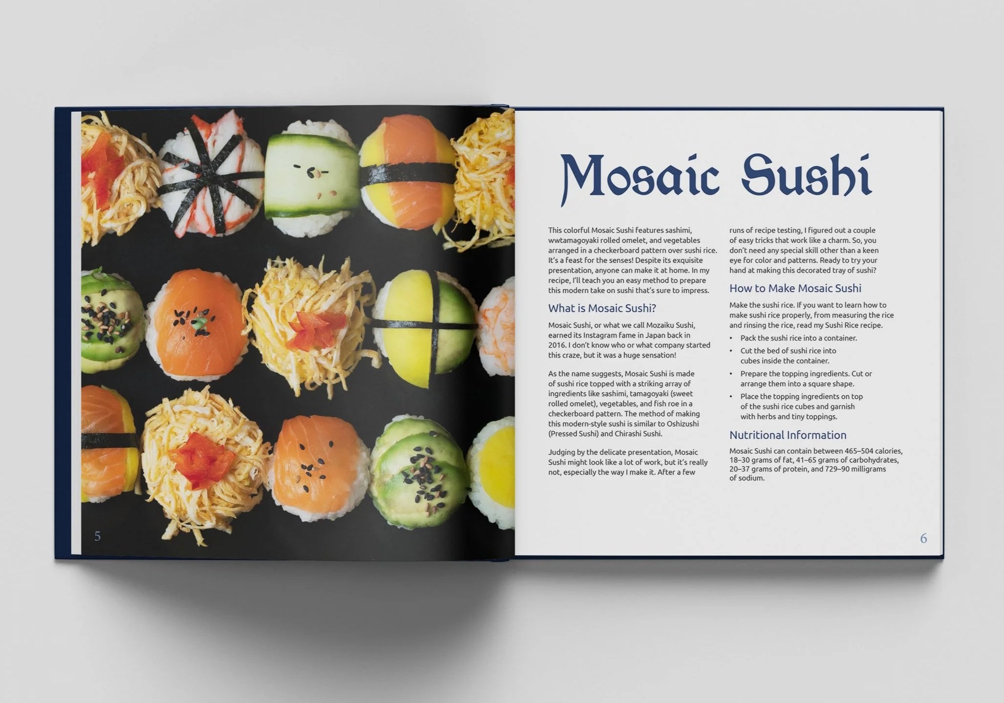 Blue Dragon cookbook showing Mosaic Sushi recipe page