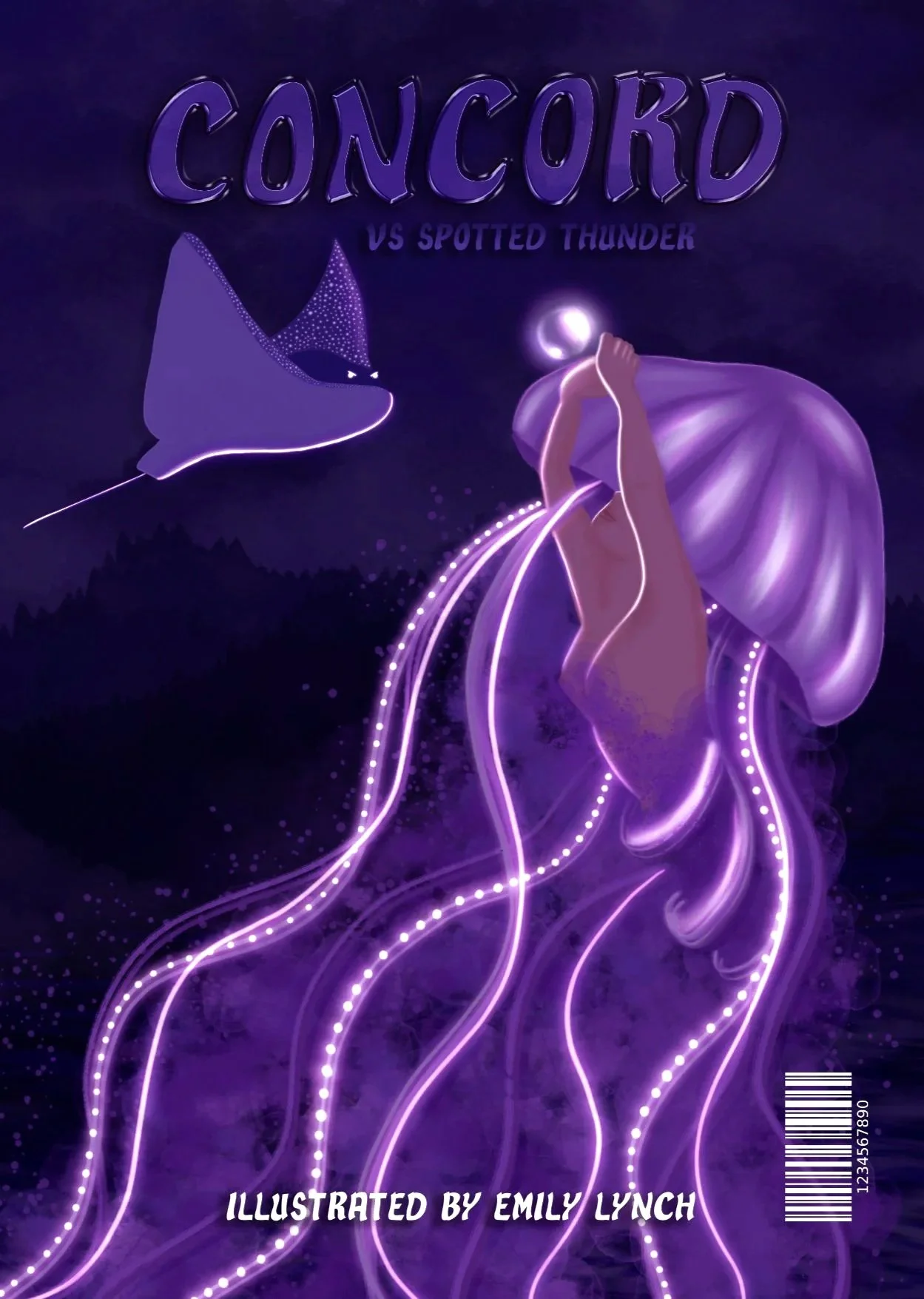 Concord vs spotted thunder flat comic book front cover with concord the jellyfish girl and spotted thunder the manta ray