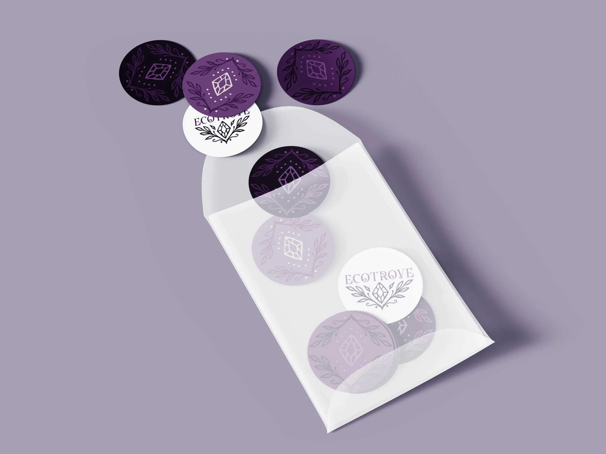 Ecotrove round purple and shite sticker pack