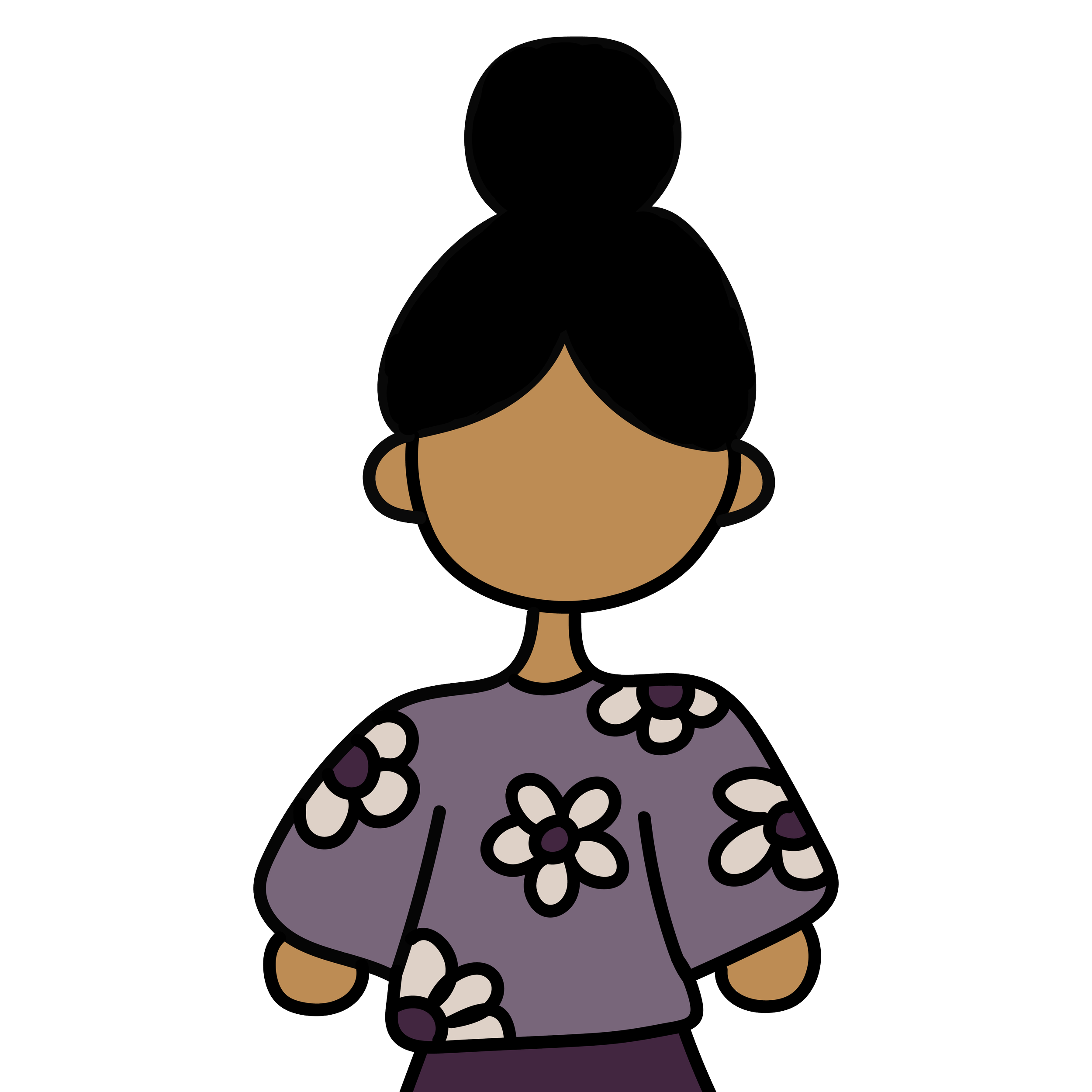 Black haired women with a bun. Persona of Malia