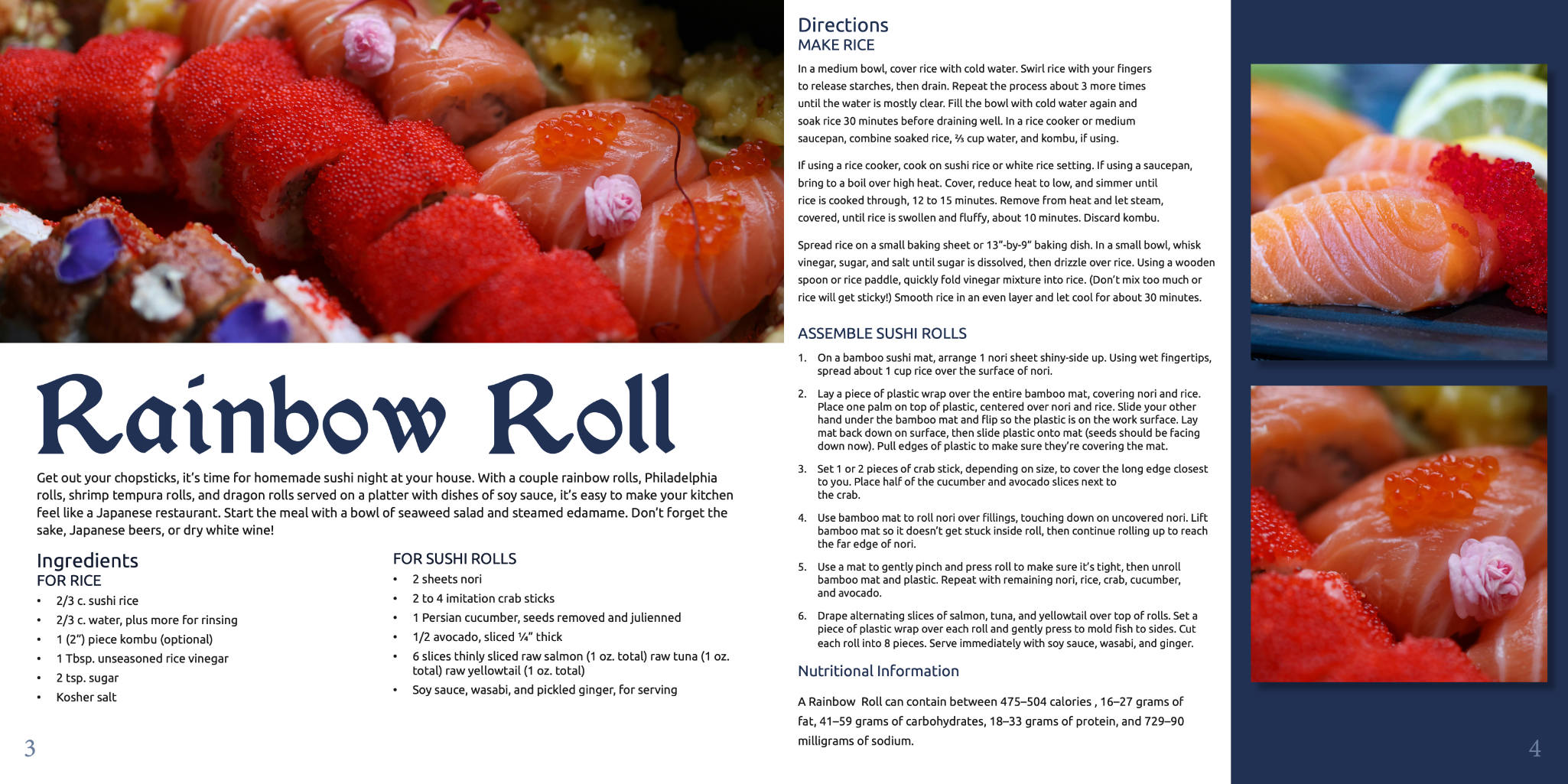 Blue Dragon cookbook flat image showing Rainbow Roll recipe spread