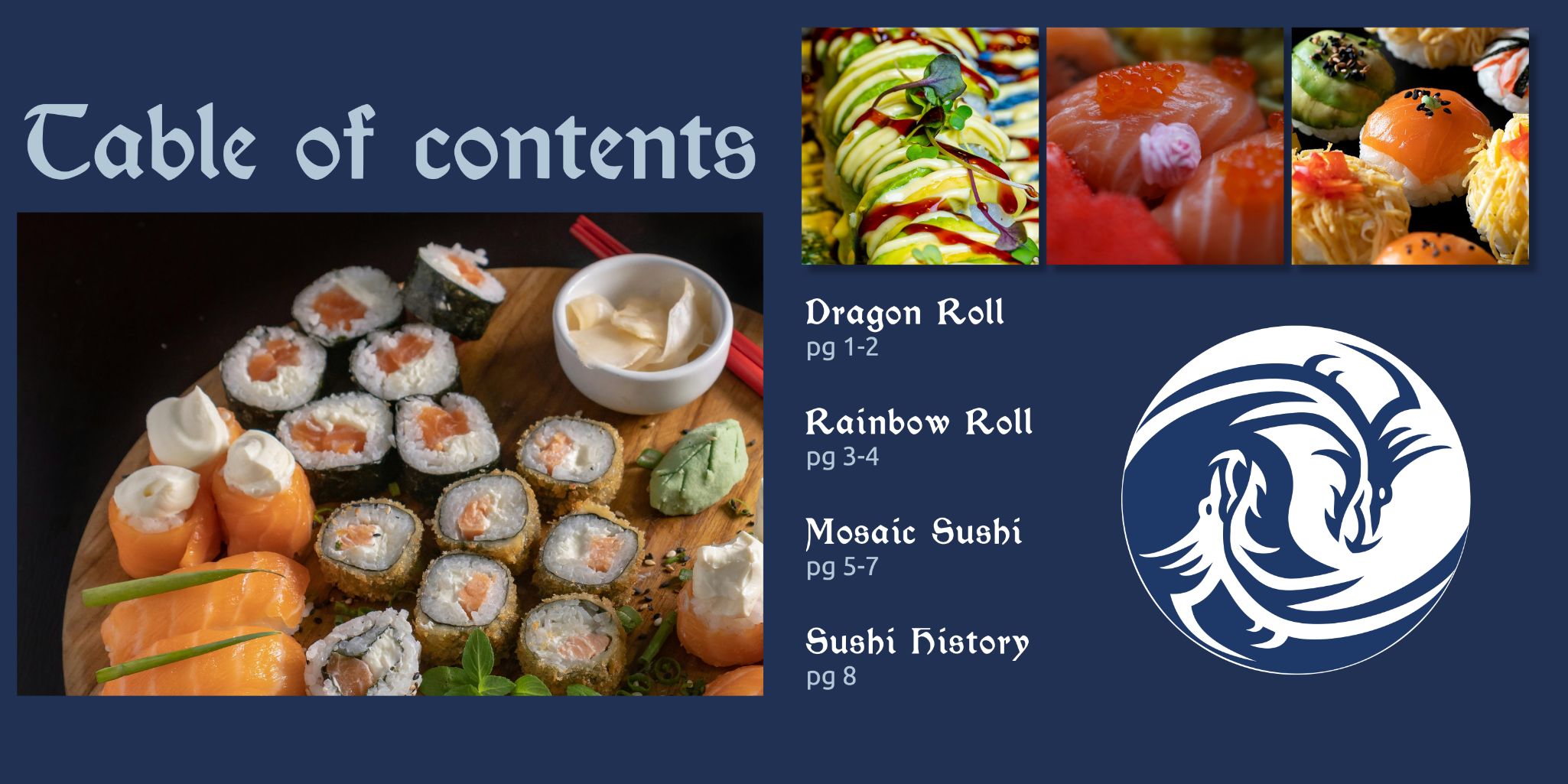 Blue Dragon cookbook flat image showing table of contents spread