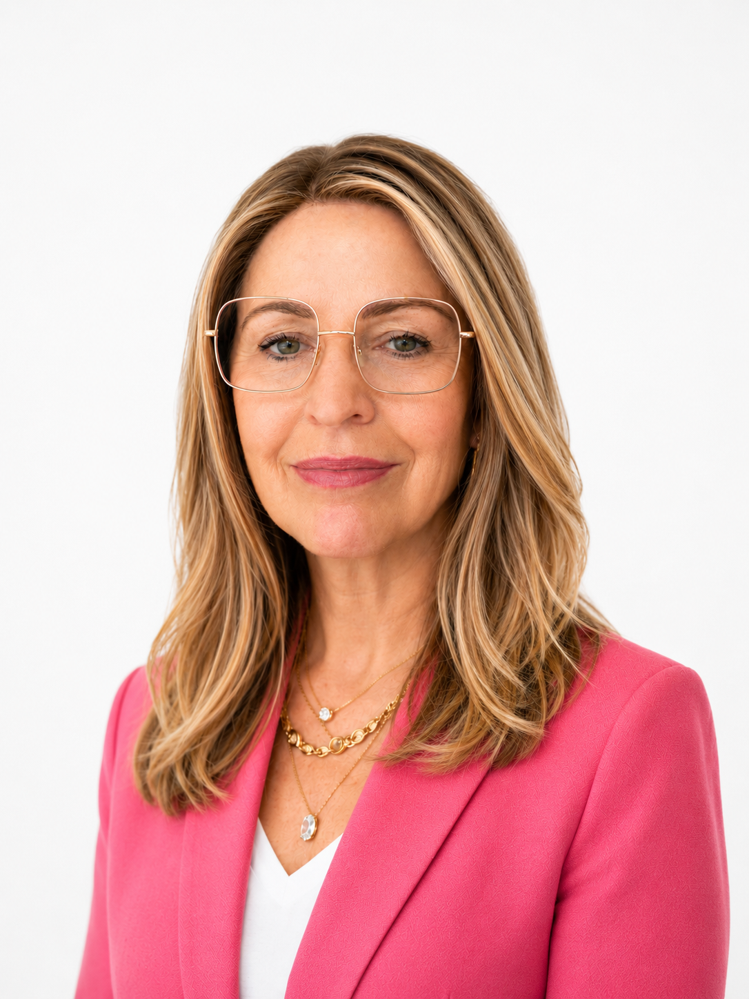 Strategic marketing and communications, audience development, brand consulting, and AI-informed marketing guidance for small-budget arts and cultural organizations. Pictured: A woman with shoulder-length blonde hair, wearing glasses, a pink blazer.