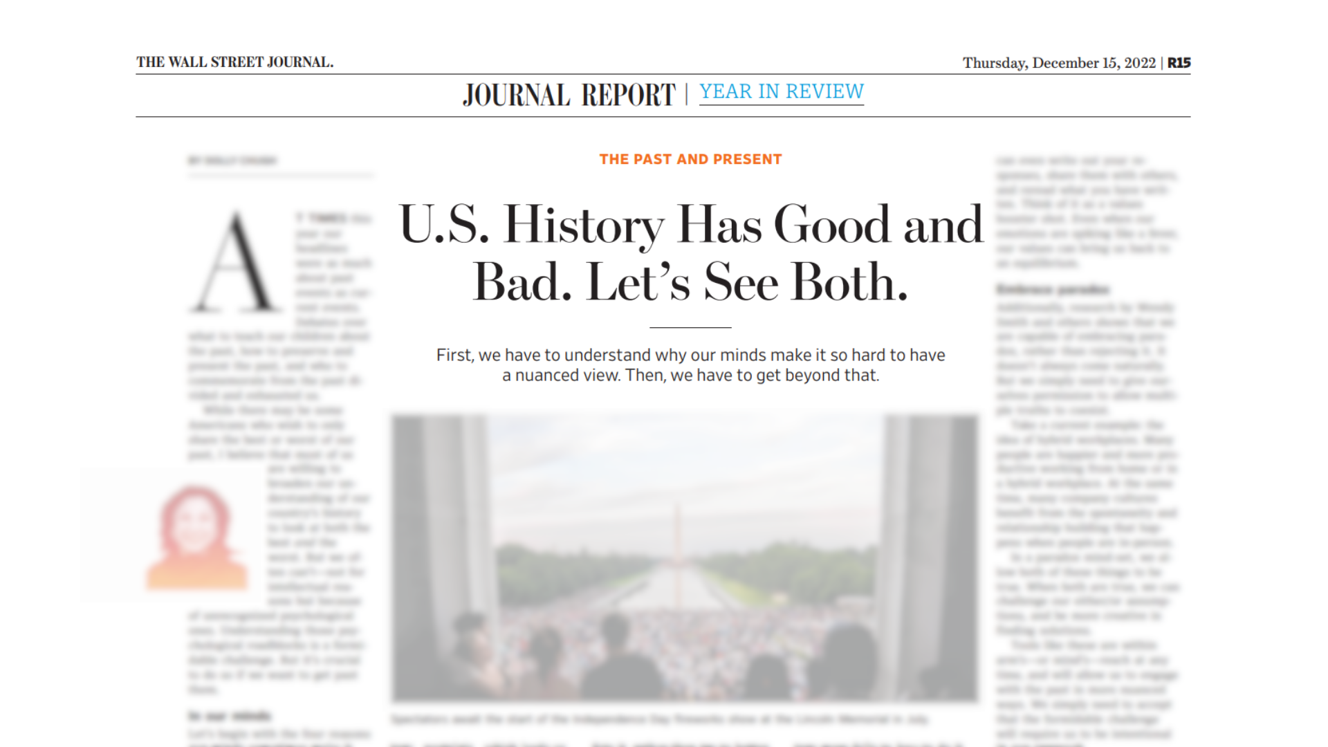 Newspaper image of article titled U.S. History Has Good and Bad. Let's See Both.