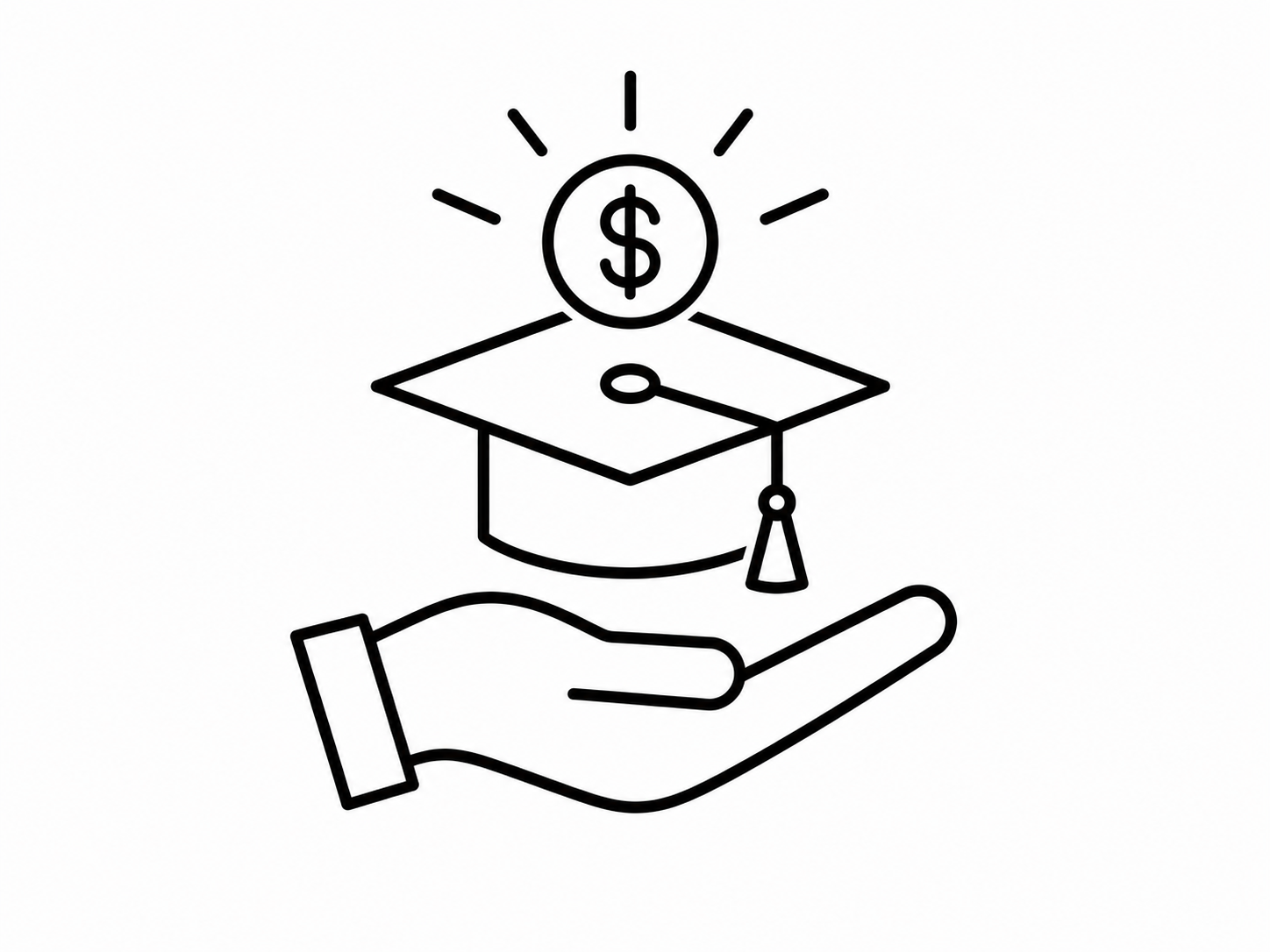 Icon - open hand below a graduation cap and a dollar sign