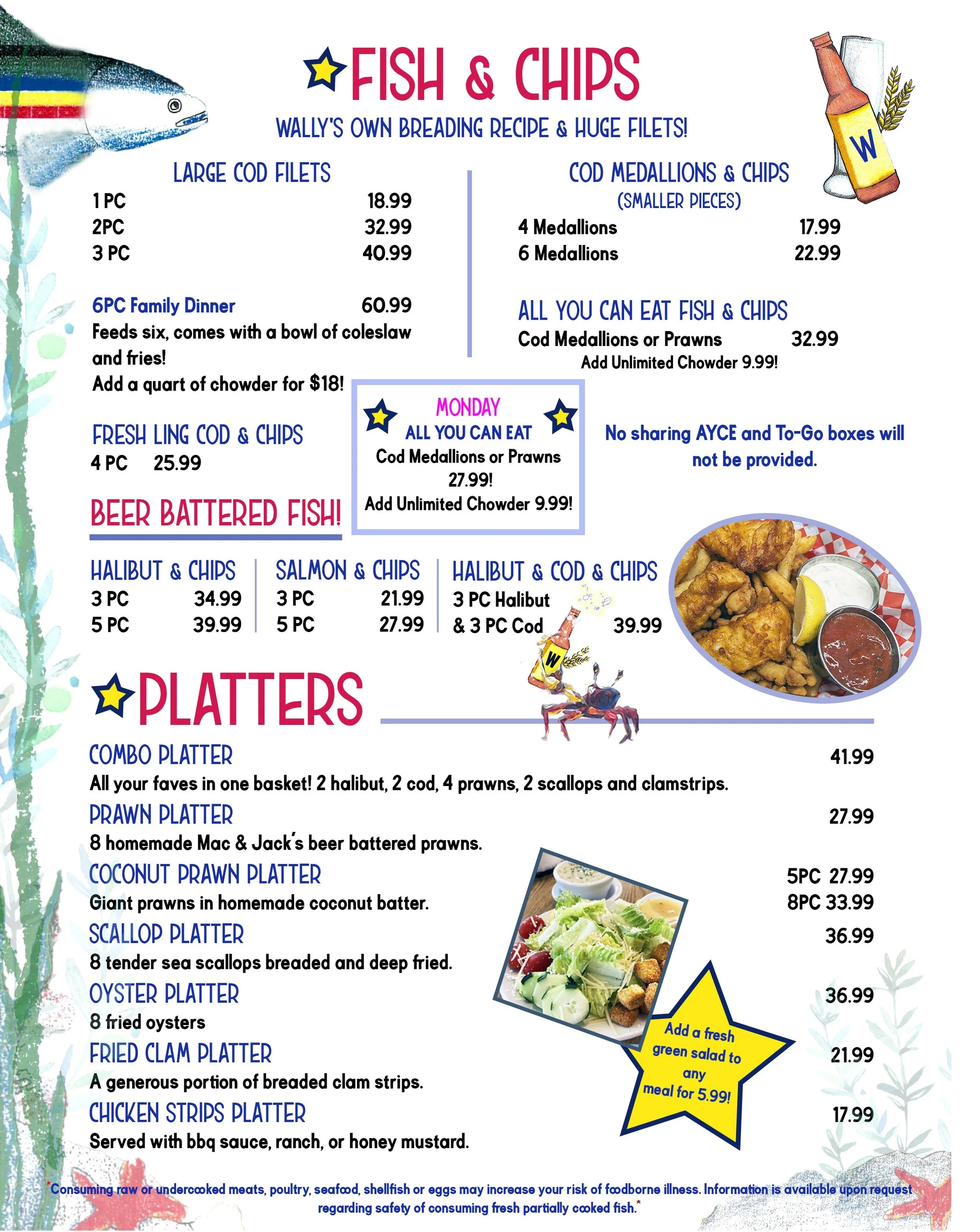 Wally's Chowder House Main Menu Fish & Chips, Platters